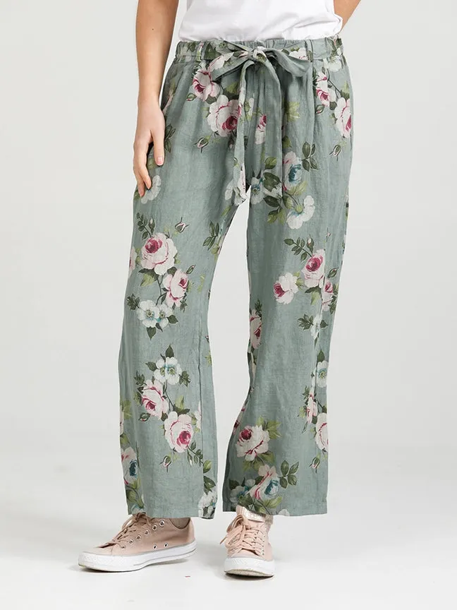 5202 Eva Floral Pant-Green