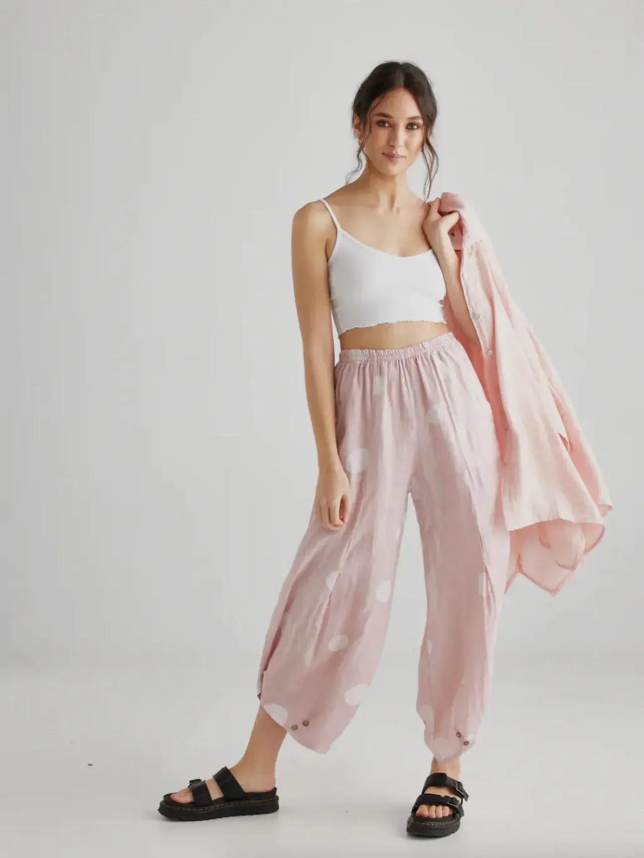 5202 LULU Polka Dot Pants-Pale Pink
