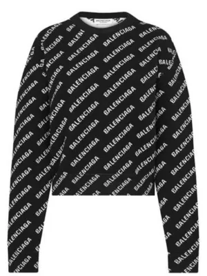 Balenciaga All-Over Mini Logo Wool Knit Top Black