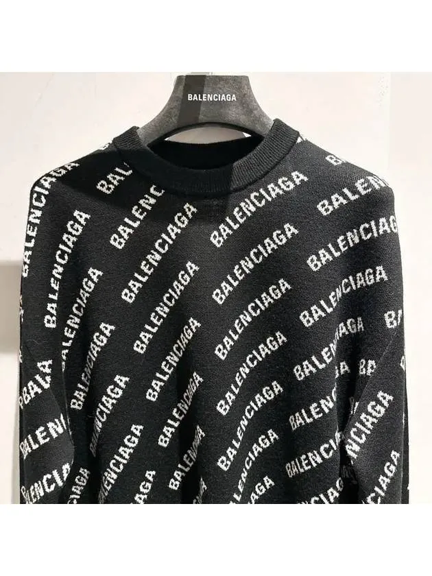 Balenciaga All-Over Mini Logo Wool Knit Top Black