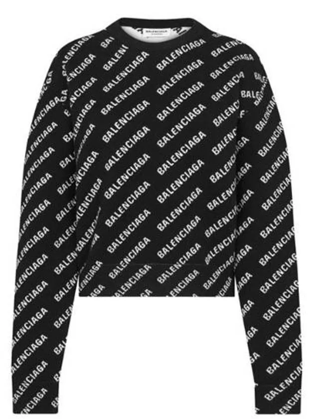 Balenciaga All-Over Mini Logo Wool Knit Top Black