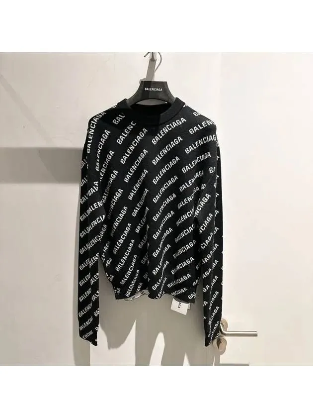 Balenciaga All-Over Mini Logo Wool Knit Top Black