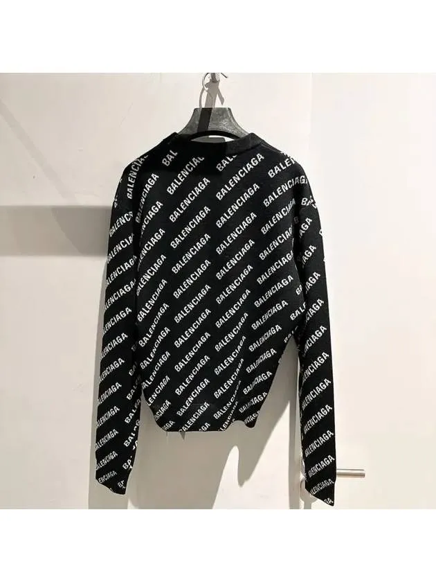 Balenciaga All-Over Mini Logo Wool Knit Top Black