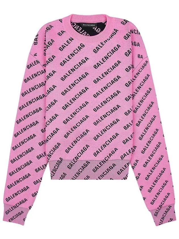 Balenciaga Mini All-Over Logo Knit Top Pink