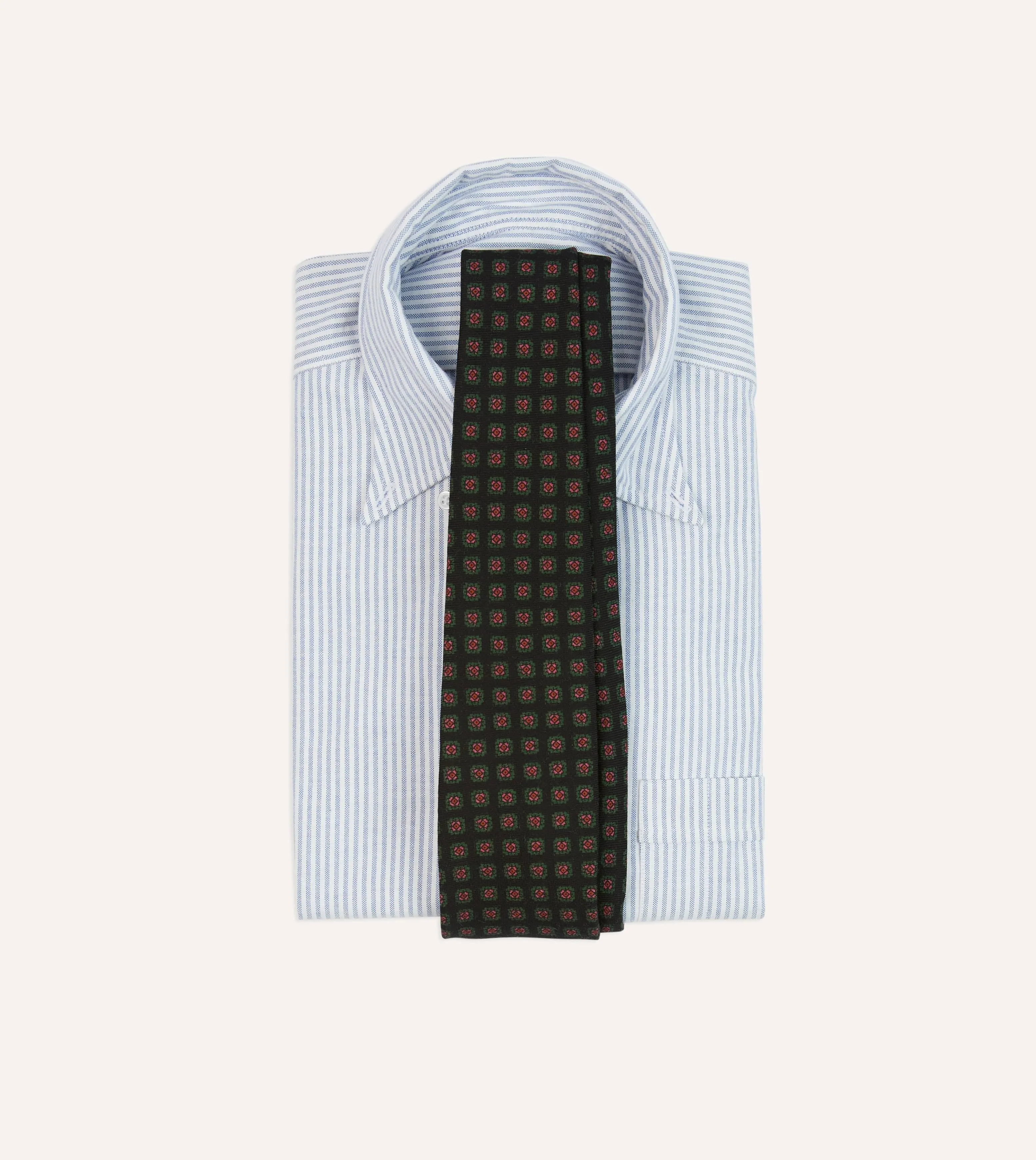Black Green. and Red Diamond Print Check Self-Tipped Wool Tie