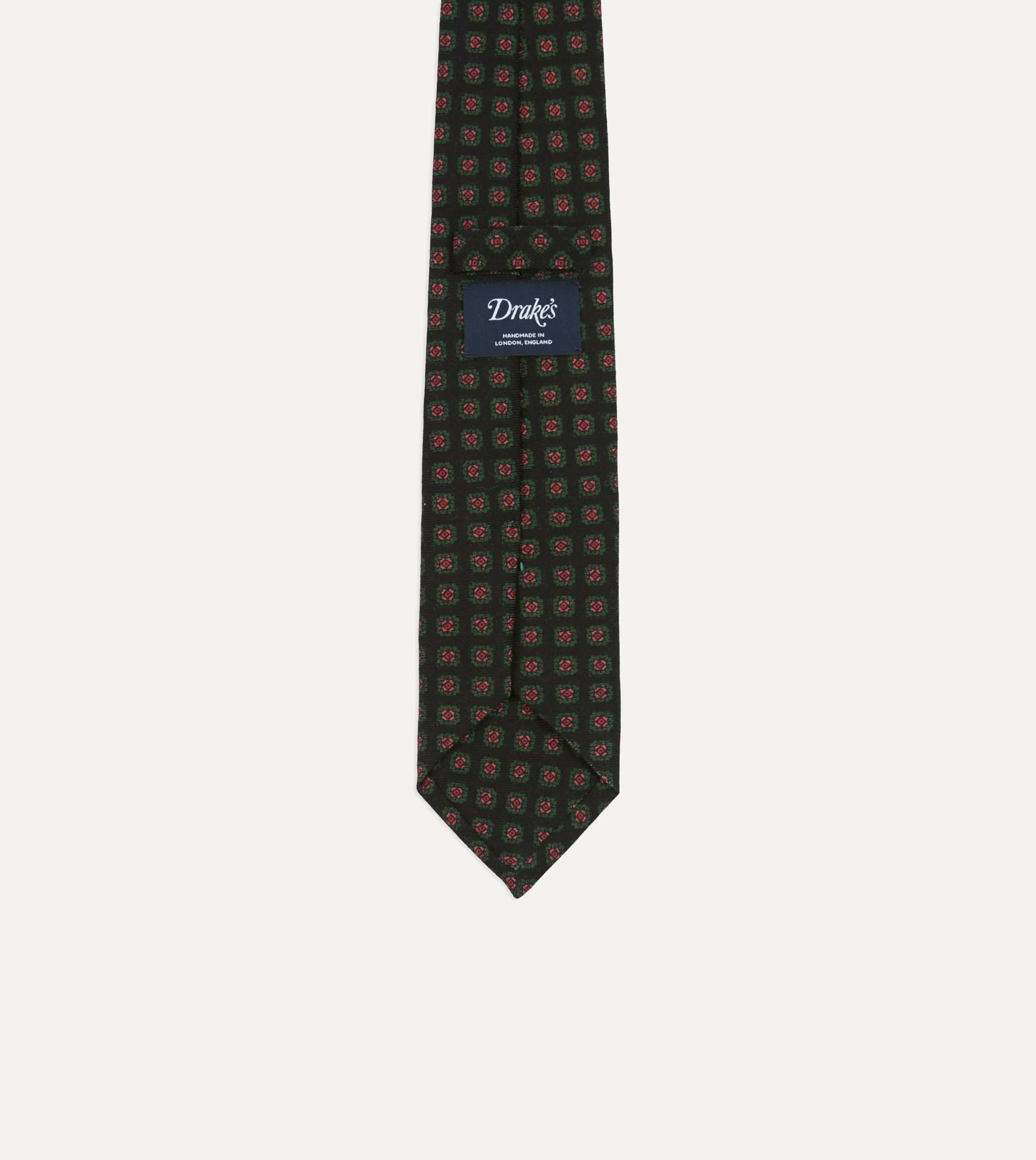 Black Green. and Red Diamond Print Check Self-Tipped Wool Tie