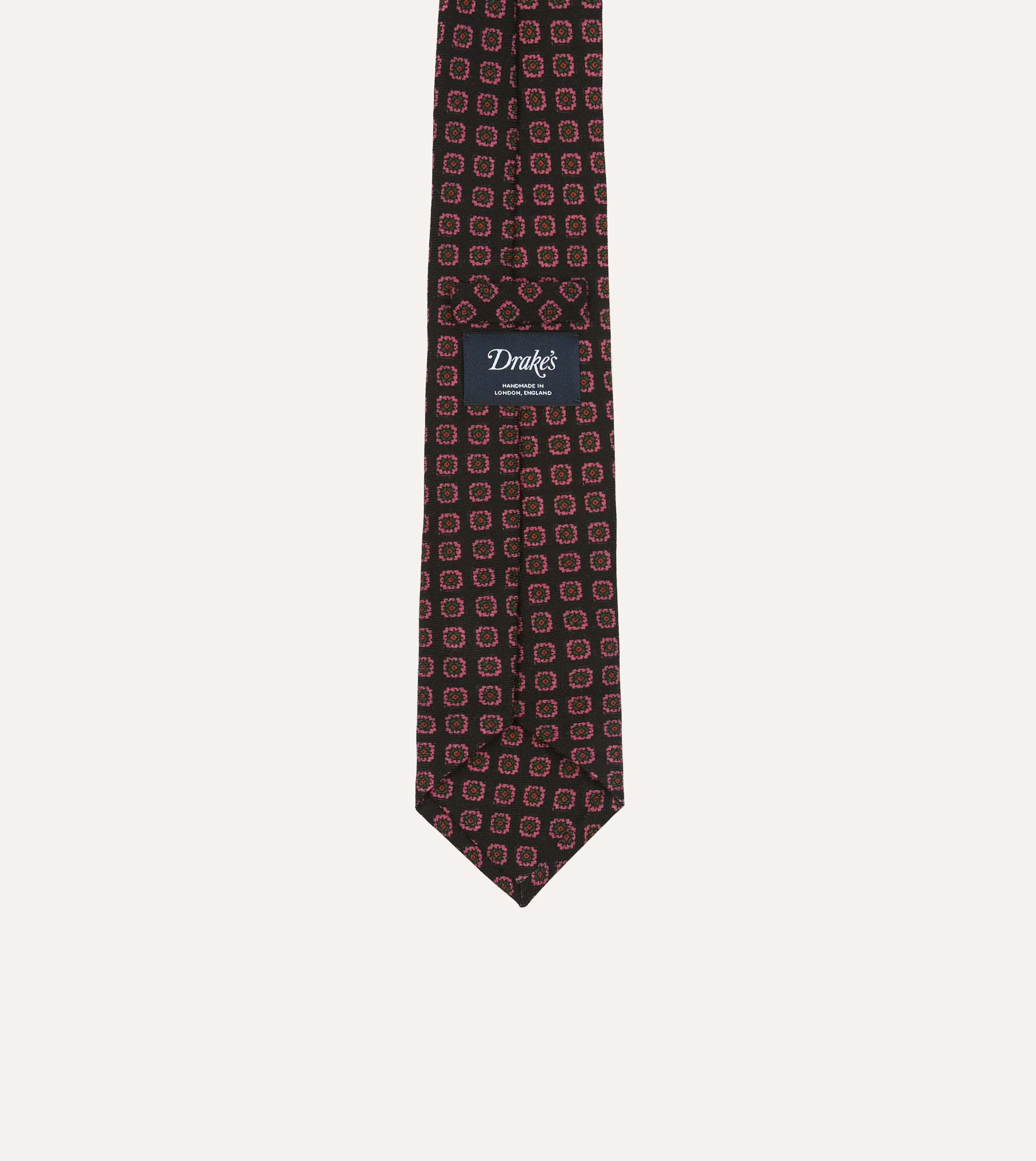 Black Red. and Green Diamond Print Check Self-Tipped Wool Tie
