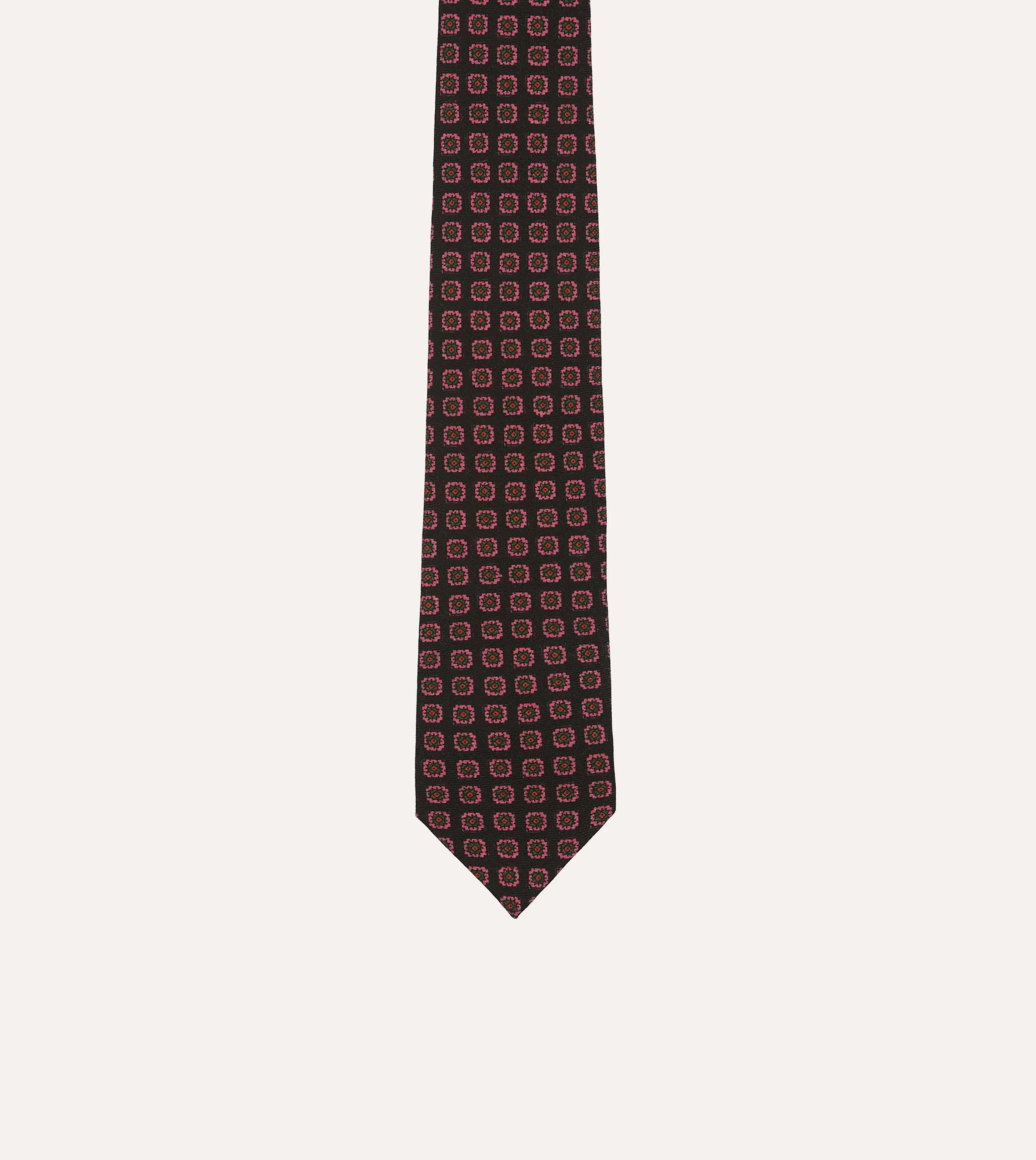 Black Red. and Green Diamond Print Check Self-Tipped Wool Tie