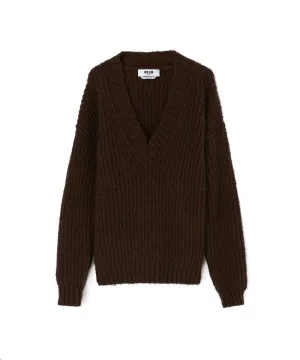 Blended wool v-neck sweater "Warm Winter"  Chocolate