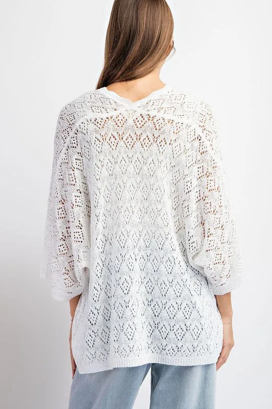Crochet Half Sleeve Cardigan - White