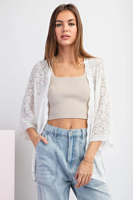 Crochet Half Sleeve Cardigan - White