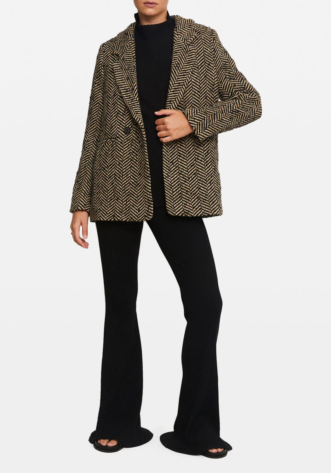 FISHBONE BLAZER CREAM AND BLACK