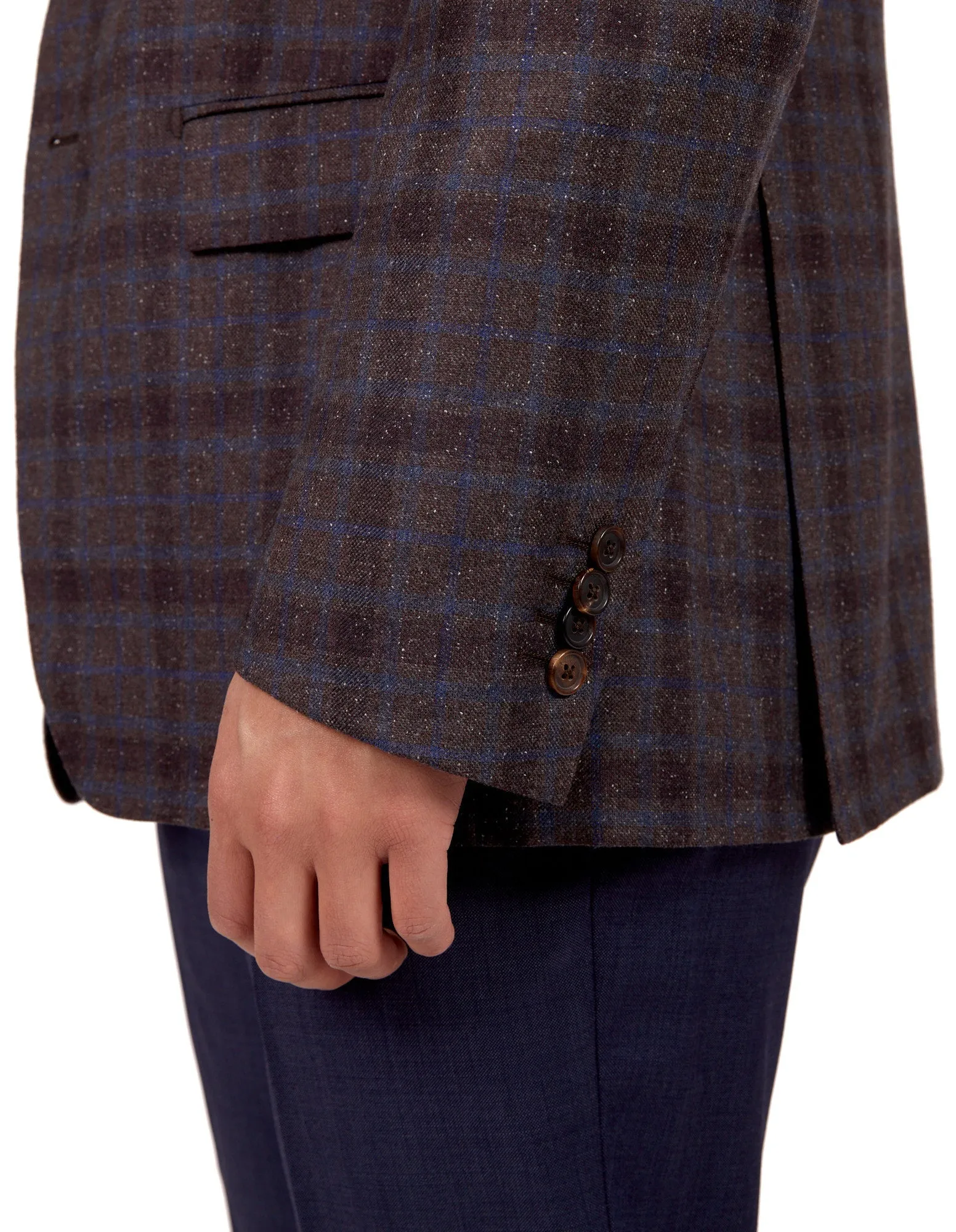 HENRY SARTORIAL X DORMEUIL Full Canvas Check Blended Wool Jacket BROWN/NAVY REG