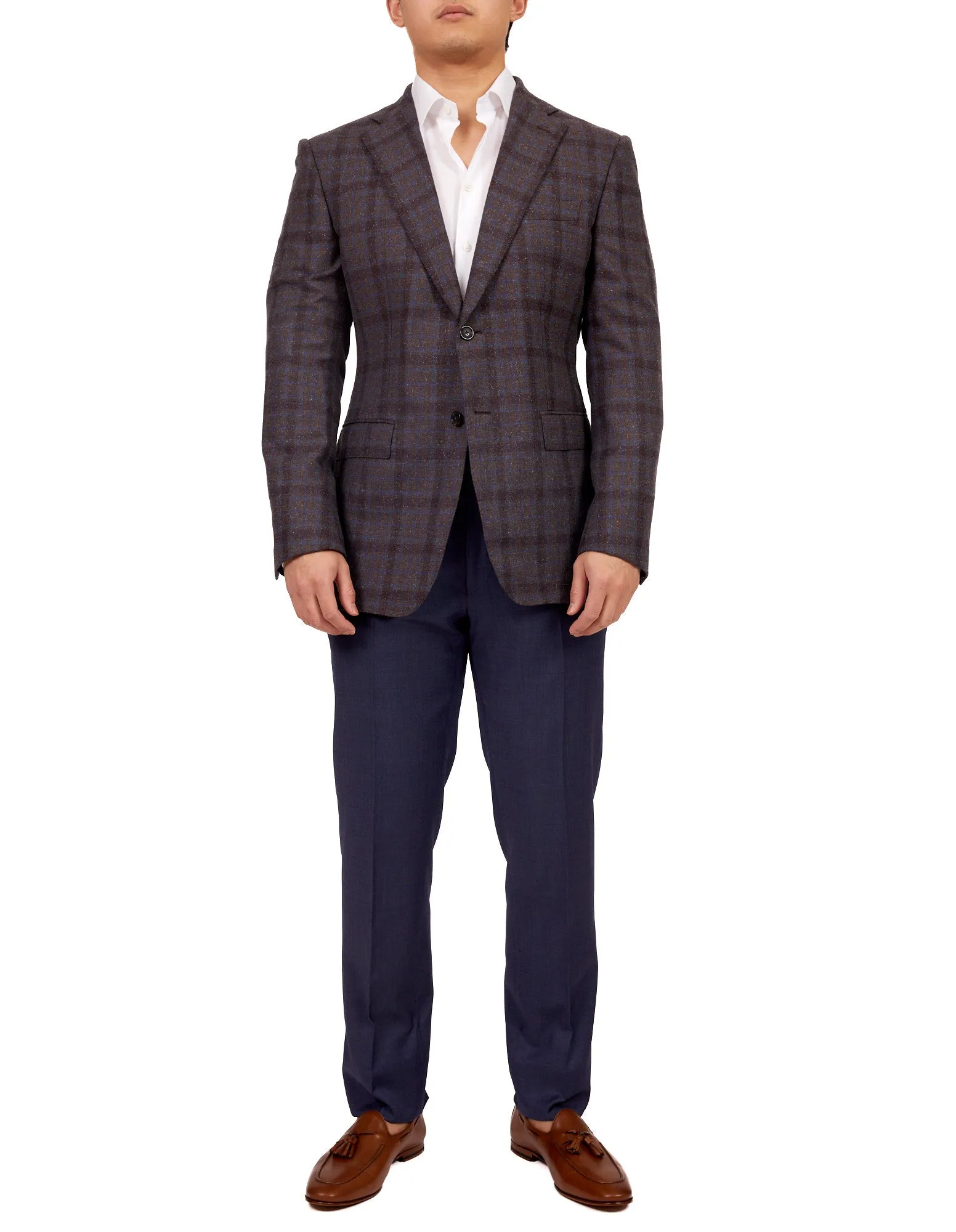 HENRY SARTORIAL X DORMEUIL Full Canvas Check Blended Wool Jacket BROWN/NAVY REG