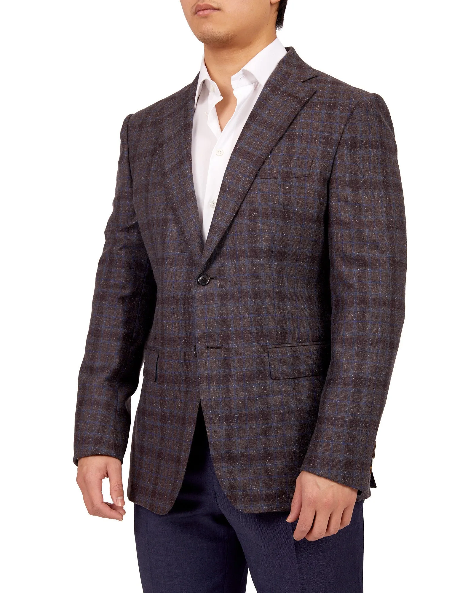 HENRY SARTORIAL X DORMEUIL Full Canvas Check Blended Wool Jacket BROWN/NAVY REG