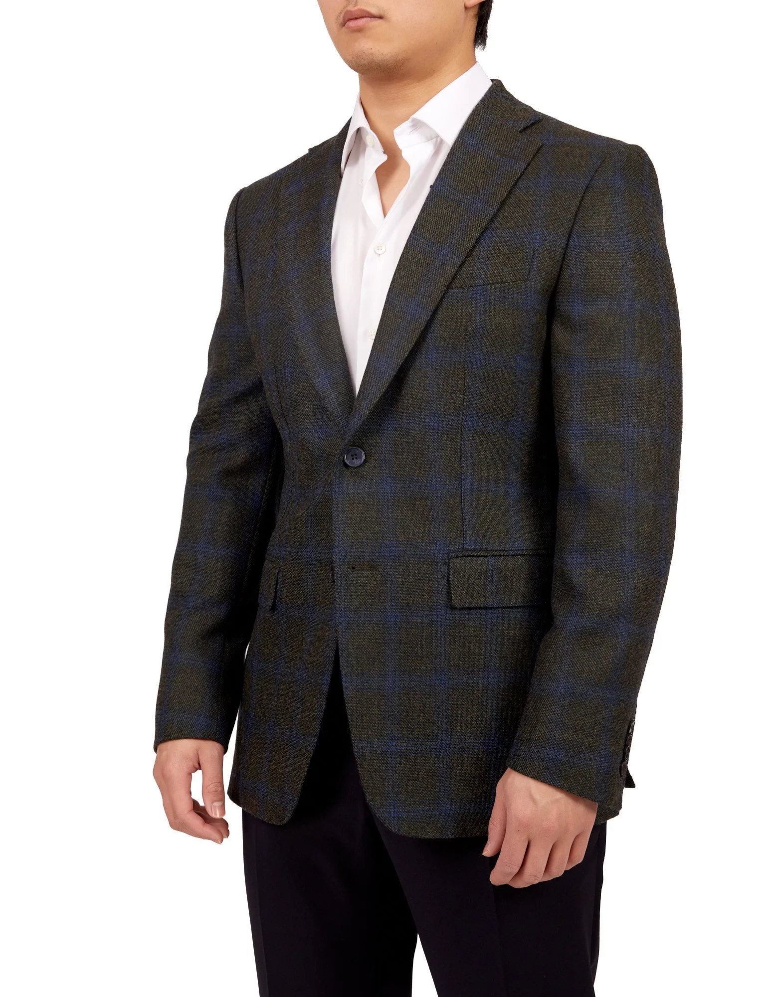 HENRY SARTORIAL X DORMEUIL Full Canvas Fancy Check Wool Jacket GREEN REG