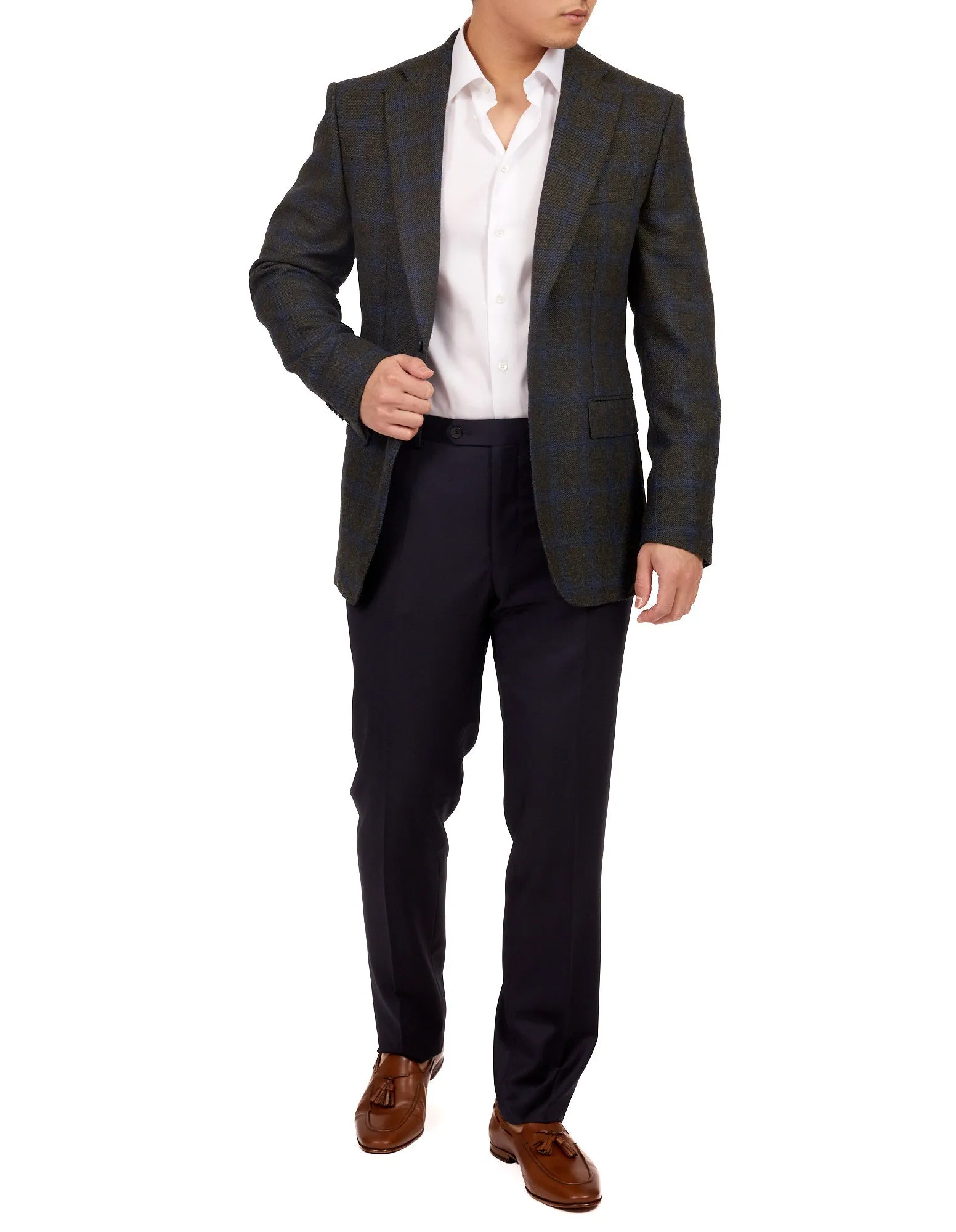 HENRY SARTORIAL X DORMEUIL Full Canvas Fancy Check Wool Jacket GREEN REG