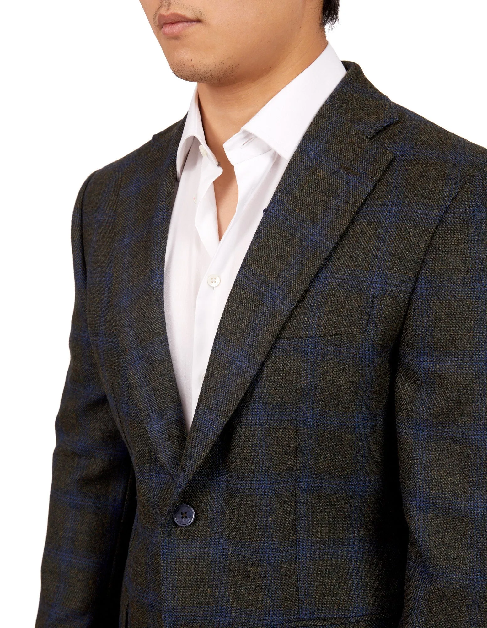 HENRY SARTORIAL X DORMEUIL Full Canvas Fancy Check Wool Jacket GREEN REG