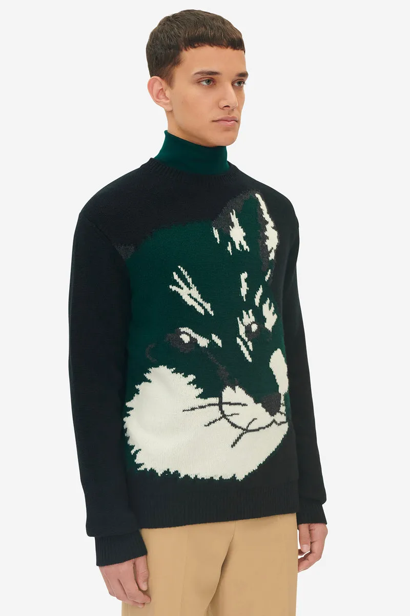 Maison Kitsun Oversize Fox Head Jacquard Pullover Black