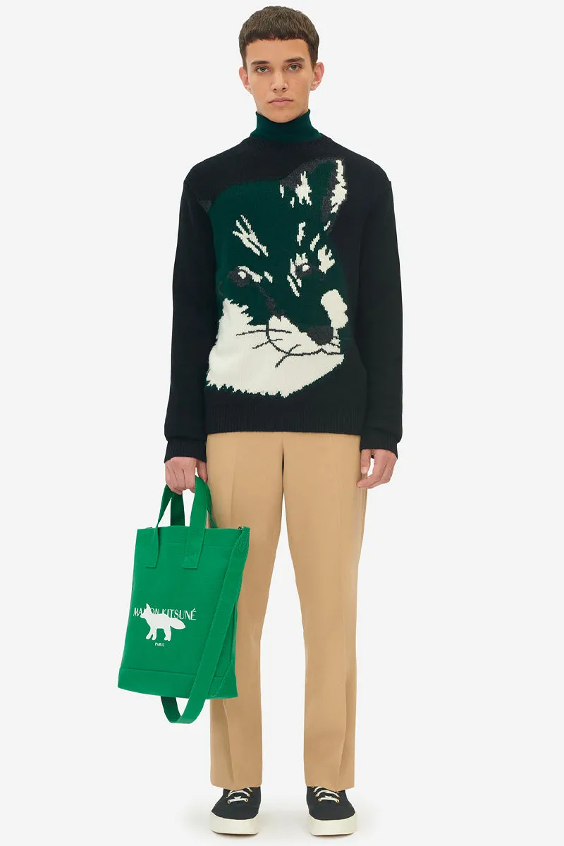 Maison Kitsun Oversize Fox Head Jacquard Pullover Black
