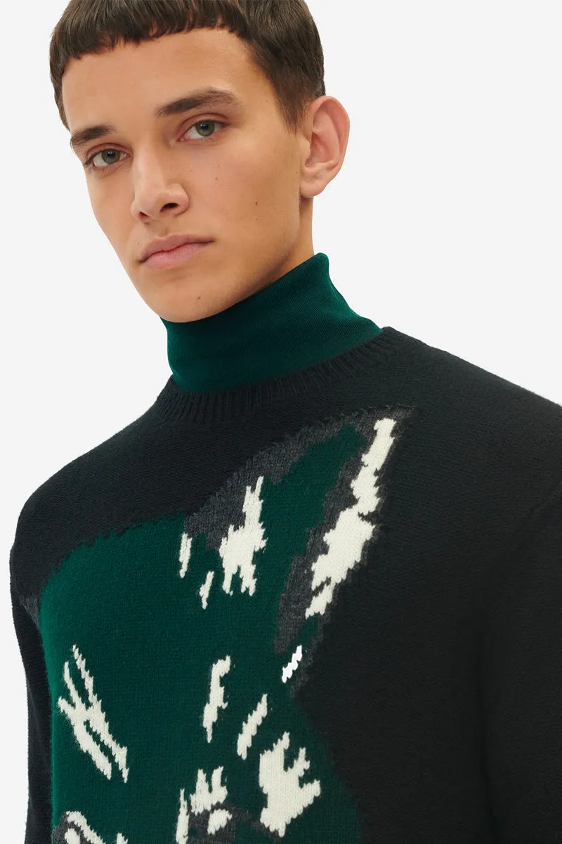 Maison Kitsun Oversize Fox Head Jacquard Pullover Black