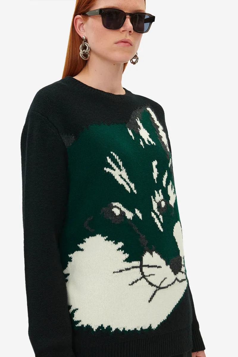 Maison Kitsun Oversize Fox Head Jacquard Pullover Black
