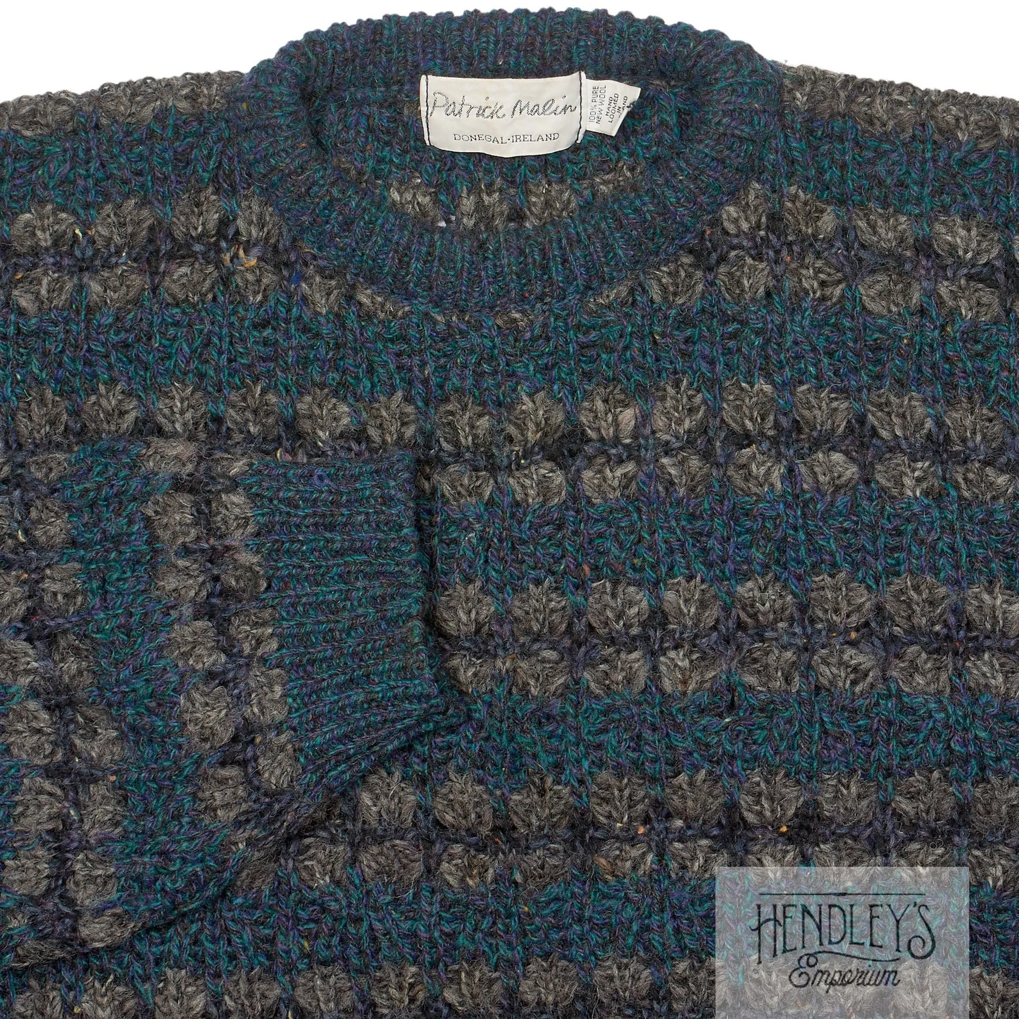 Patrick Malin Irish Fisherman Sweater L in Teal Smoke Stripes IRELAND