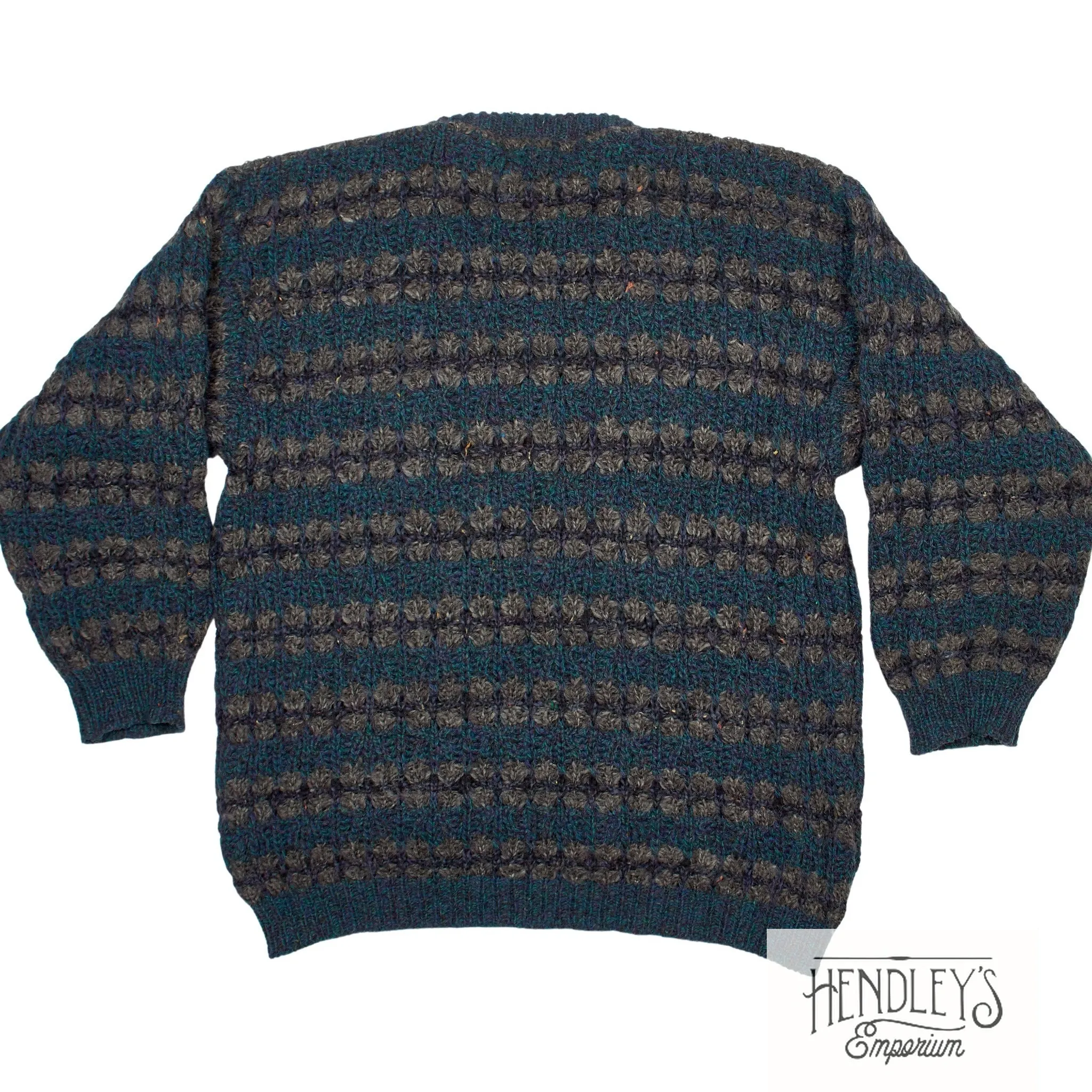Patrick Malin Irish Fisherman Sweater L in Teal Smoke Stripes IRELAND