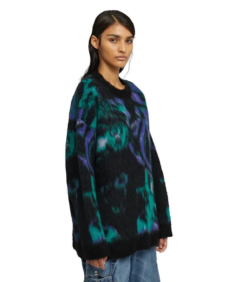 Rounded-collar sweater with "Magma" print Green