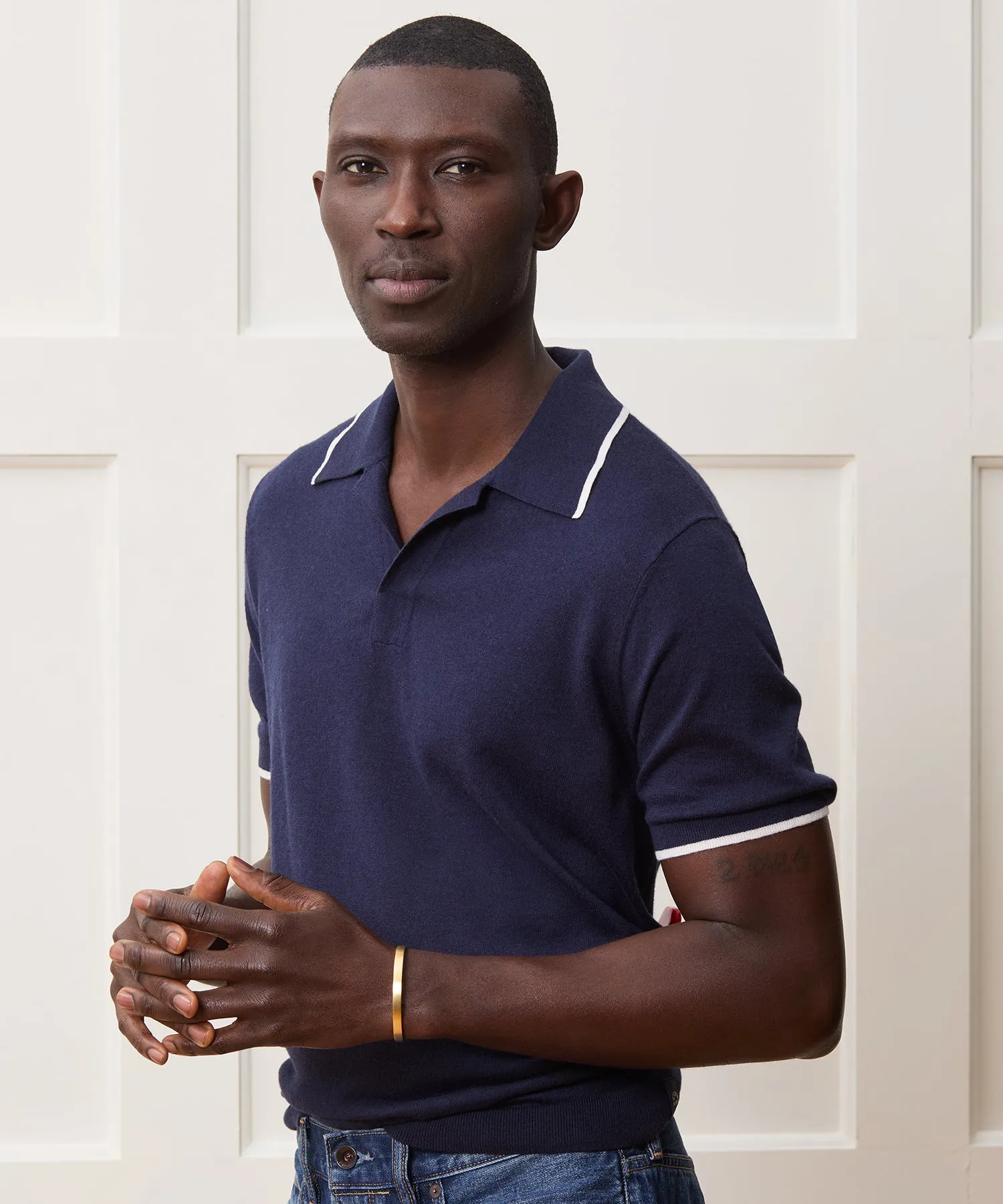 Silk-Cashmere Tipped Sweater Polo